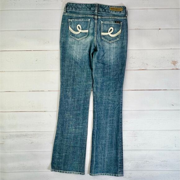 Seven 7 Premium Denim Bootcut Jeans Women 4 Blue Medium Wash Low Rise Embroidery - Picture 3 of 8